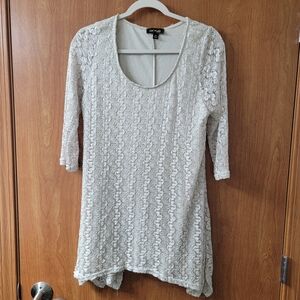 Cal Style USA Metallic Cream Crochet 3/4 Sleeve Tunic Top Medium